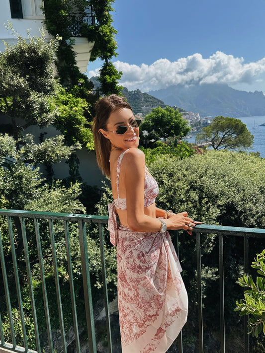 'SELENE' BORDER PRINT SARONG TOILE ROSE