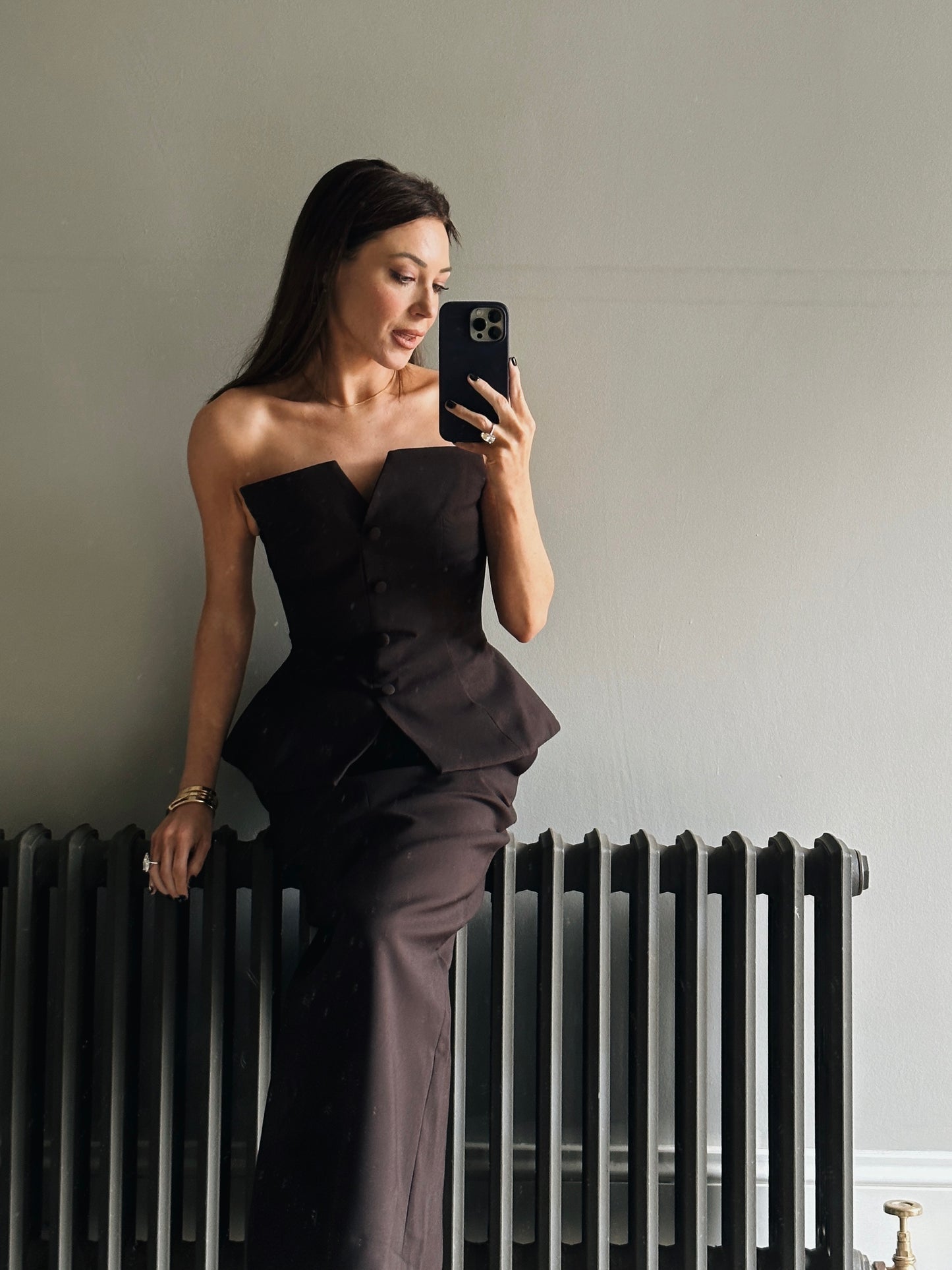 EXAGGERATED SQUARE NECK BANDEAU TOP BROWN