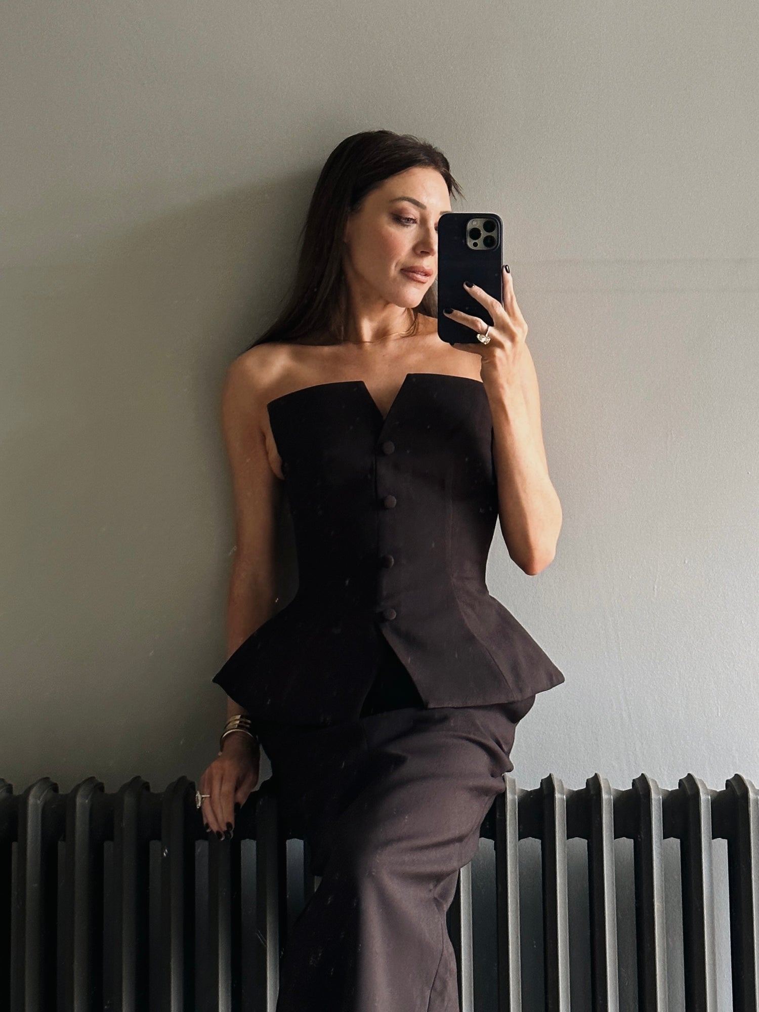 EXAGGERATED SQUARE NECK BANDEAU TOP BROWN