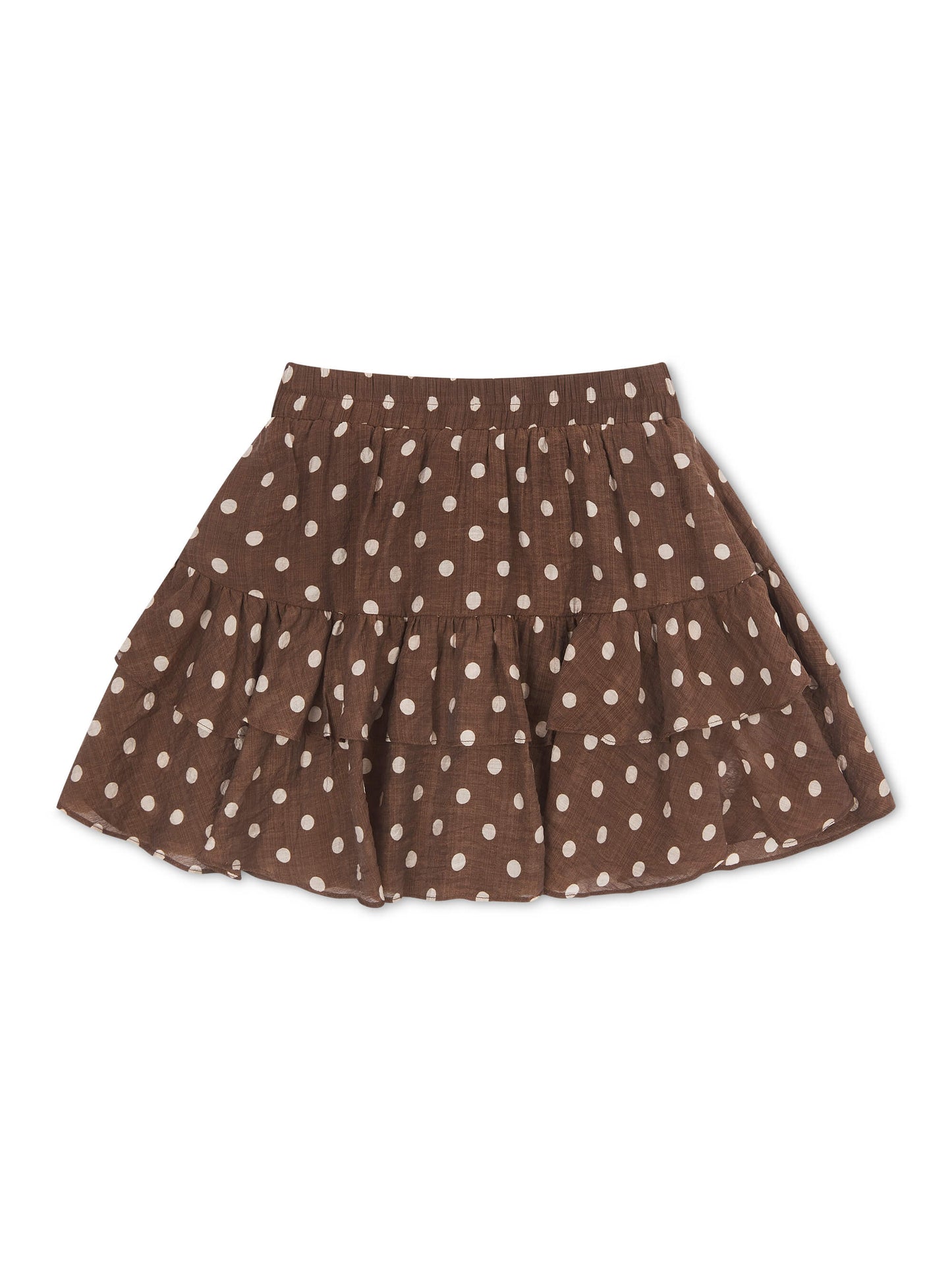 'VIVIAN' POLKA DOT TIERED RUFFLE SKORT BROWN