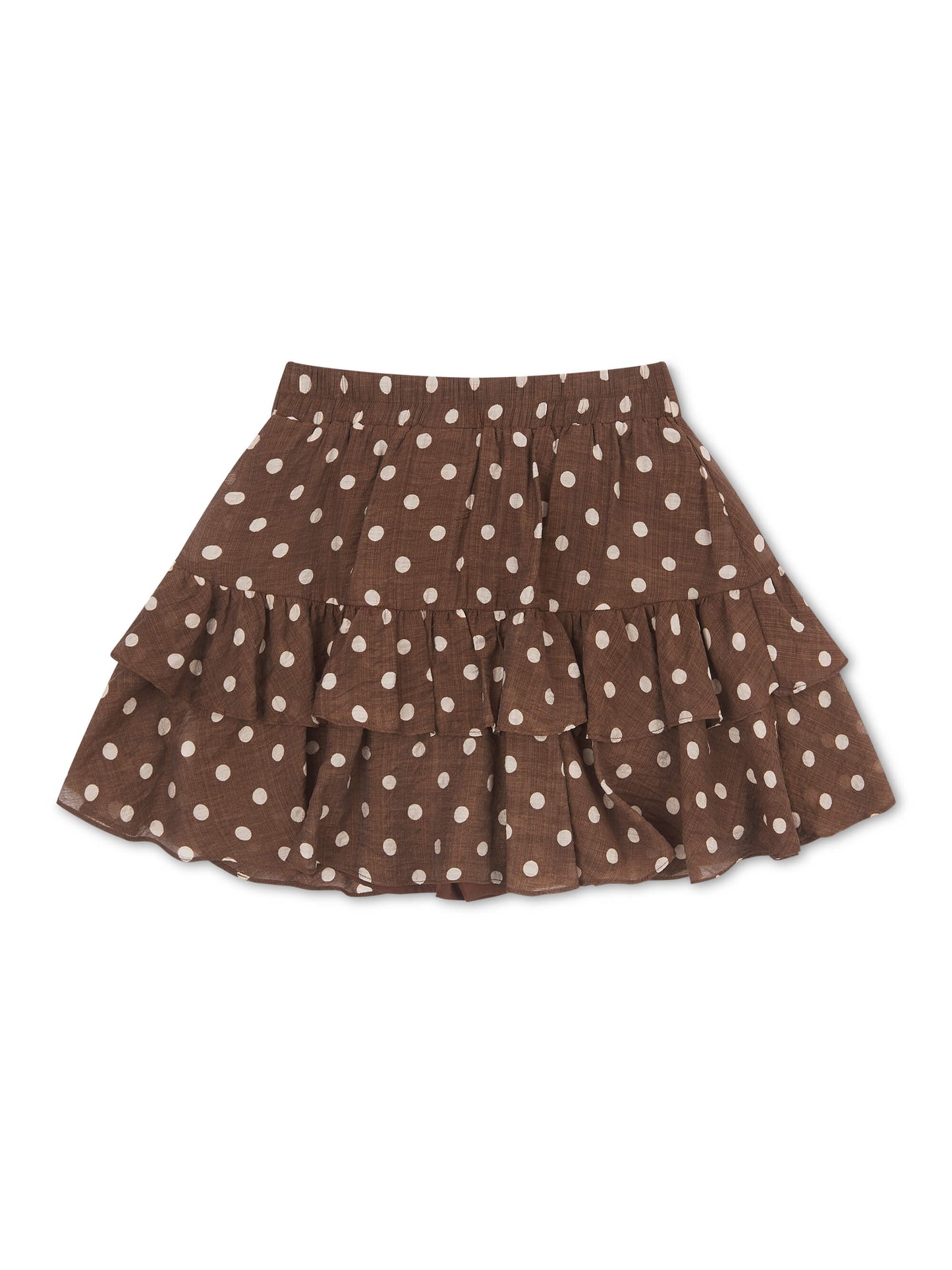 'VIVIAN' POLKA DOT TIERED RUFFLE SKORT BROWN