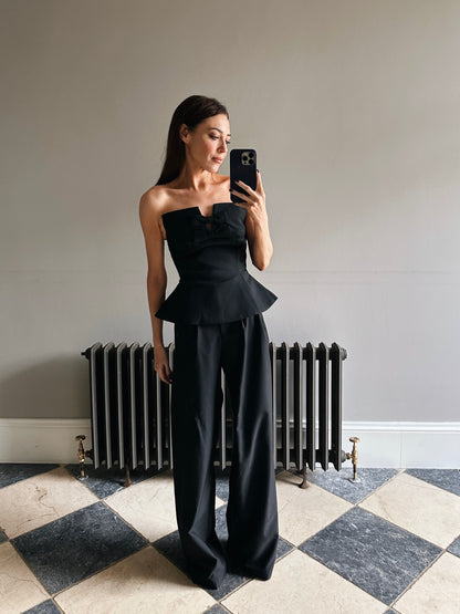 'SAMANTHA' DEEP PLEAT WIDE LEG TROUSERS BLACK