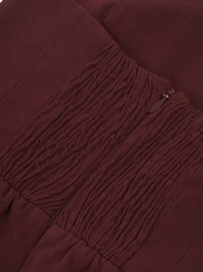 'SERAFINA' EXAGGERATED SQUARE BANDEAU BOW DETAIL MINI DRESS BURGUNDY