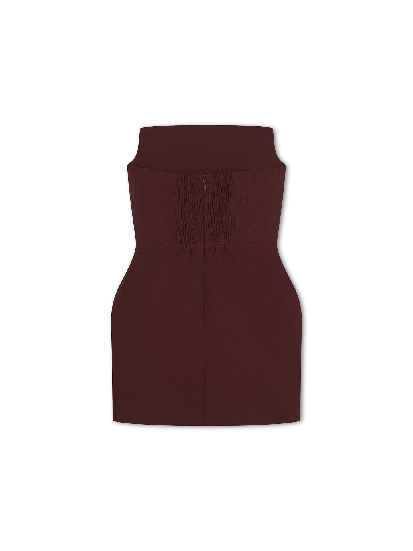 'SERAFINA' EXAGGERATED SQUARE BANDEAU BOW DETAIL MINI DRESS BURGUNDY