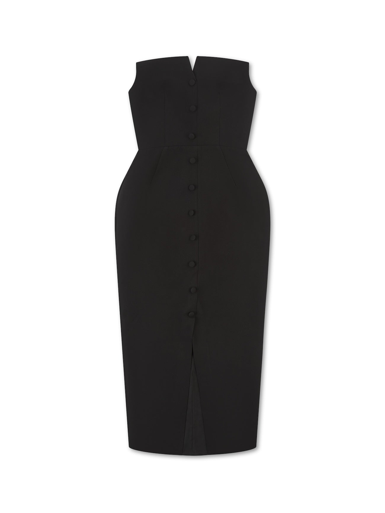 ***PRE-ORDER*** 'MARILYN' EXAGGERATED SQUARE BANDEAU BUTTON DETAIL MIDI DRESS BLACK