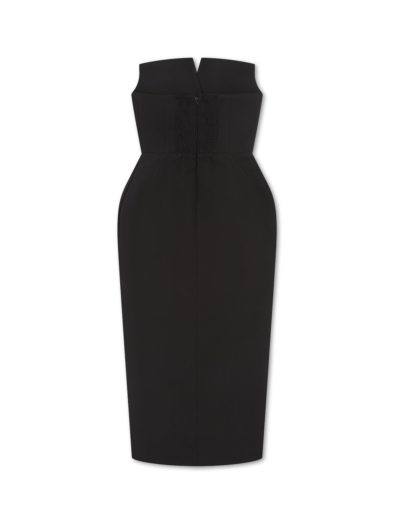 ***PRE-ORDER*** 'MARILYN' EXAGGERATED SQUARE BANDEAU BUTTON DETAIL MIDI DRESS BLACK