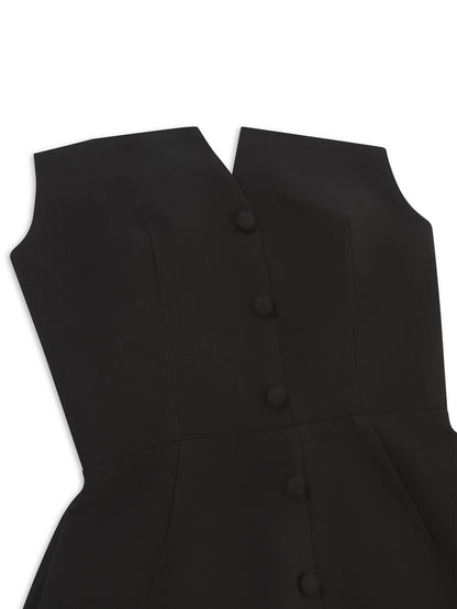 ***PRE-ORDER*** 'MARILYN' EXAGGERATED SQUARE BANDEAU BUTTON DETAIL MIDI DRESS BLACK