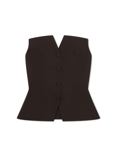 EXAGGERATED SQUARE NECK BANDEAU TOP BROWN