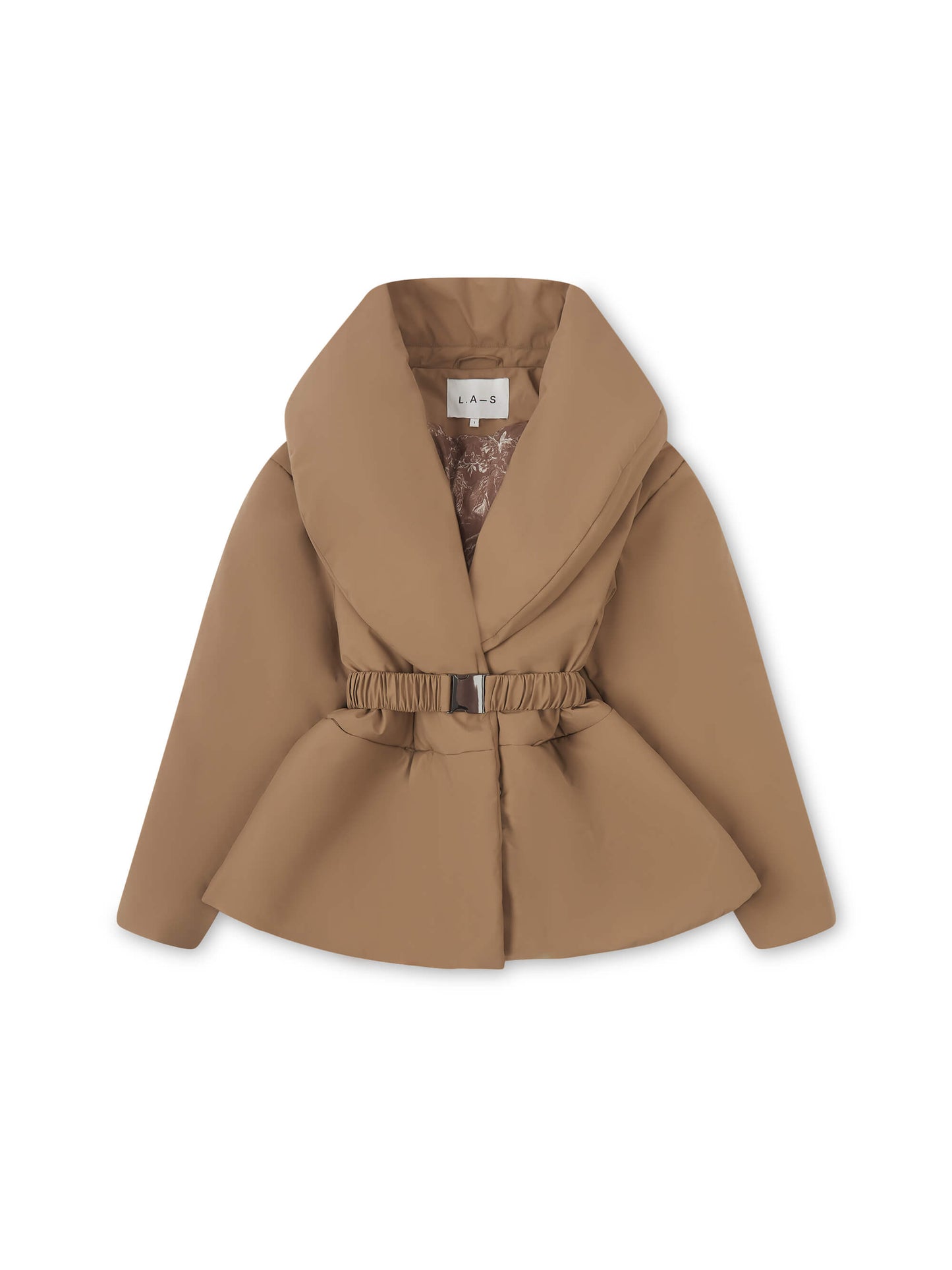'MARAIS' SHAWL COLLAR BELTED PUFFER JACKET BROWN