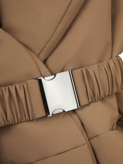 'MARAIS' SHAWL COLLAR BELTED PUFFER JACKET BROWN