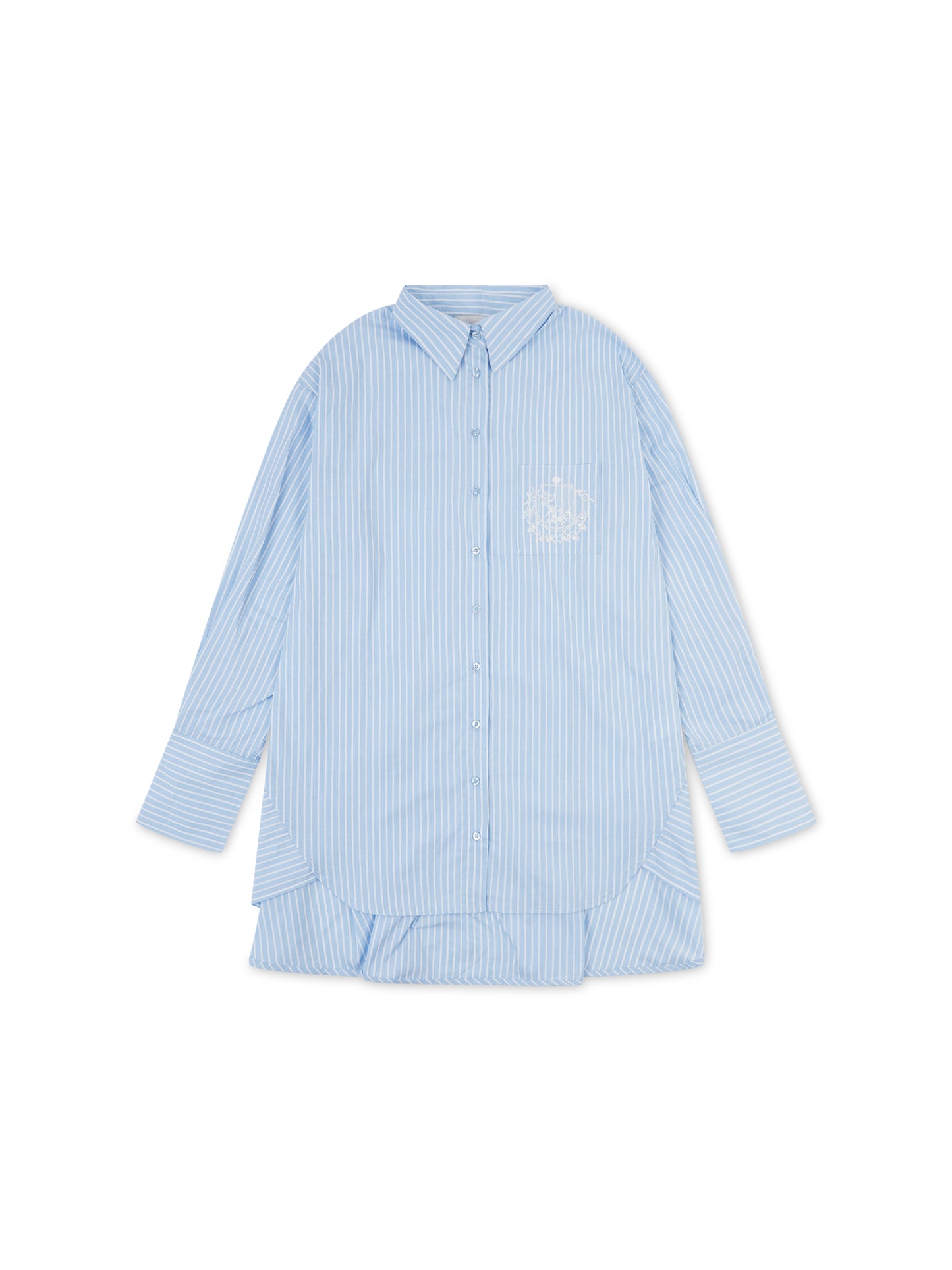 ‘EASY DOES IT’ STRIPE COTTON BOX PLEAT SHIRT BLUE