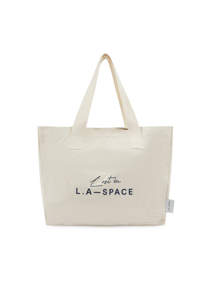 'LOST IN L.A-SPACE' EMBROIDERED TOTE BAG IN CREAM