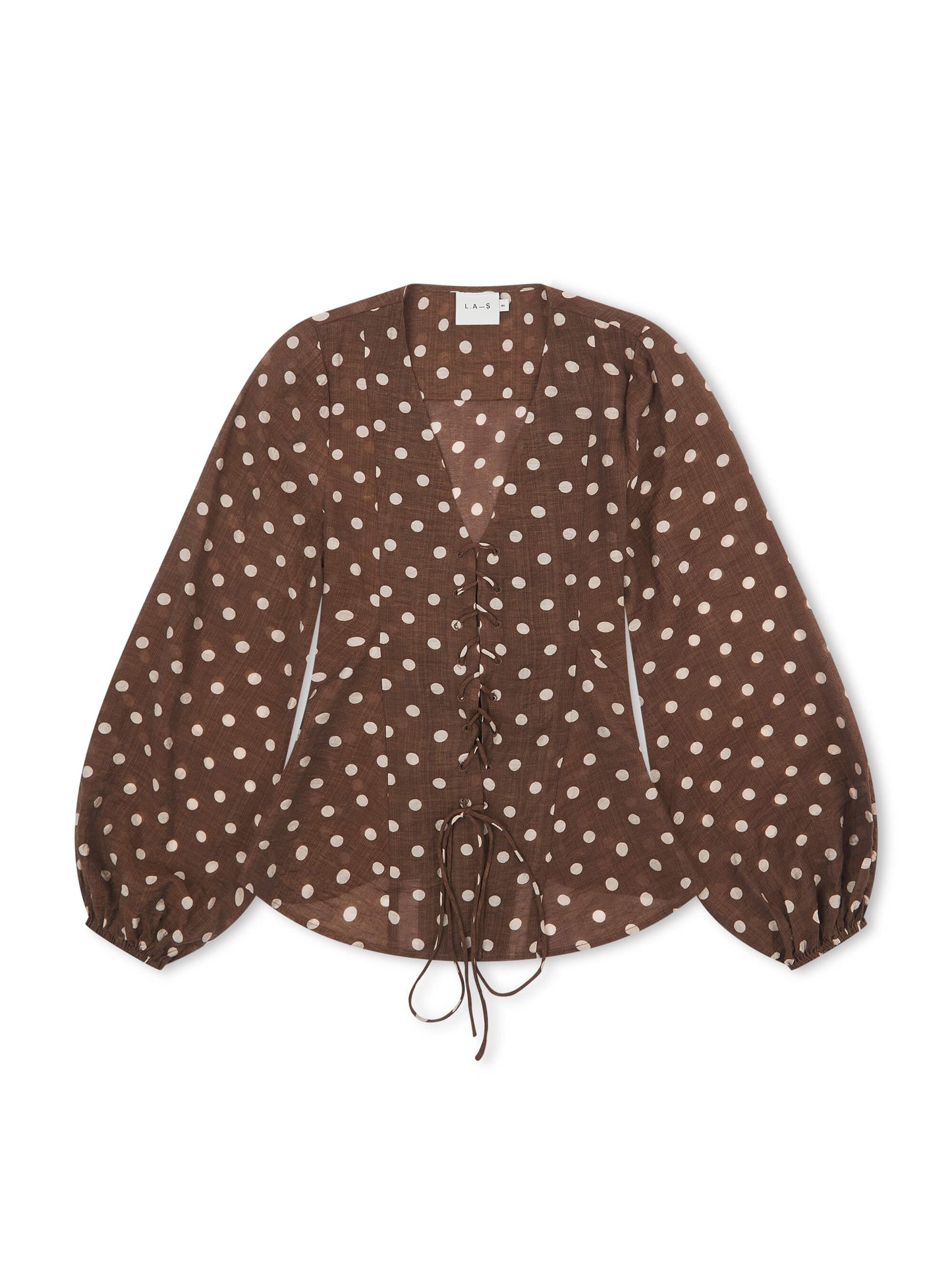 **PRE ORDER** 'VIVIAN' POLKA DOT LACE UP BLOUSE BROWN