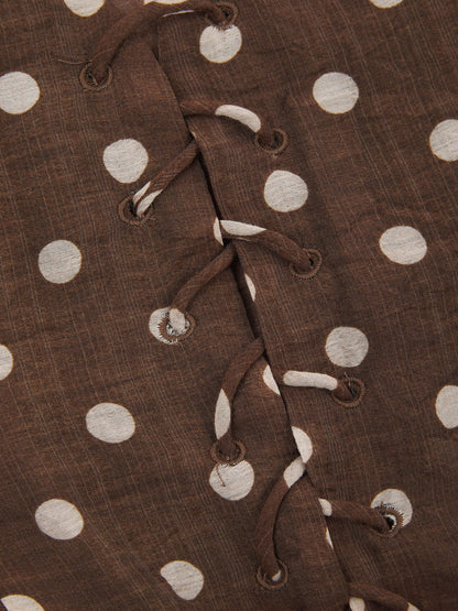 **PRE ORDER** 'VIVIAN' POLKA DOT LACE UP BLOUSE BROWN