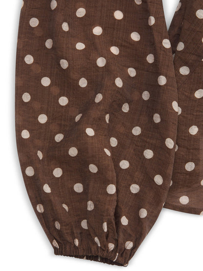 **PRE ORDER** 'VIVIAN' POLKA DOT LACE UP BLOUSE BROWN
