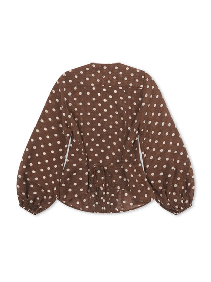 **PRE ORDER** 'VIVIAN' POLKA DOT LACE UP BLOUSE BROWN