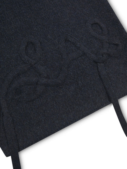 'LOULOU' WOOL BLEND APPLIQUÉ DETAIL SCARF NAVY