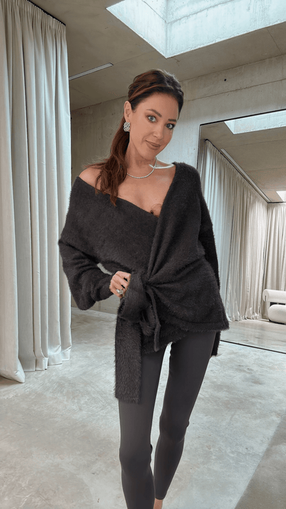 ***COMING SOON*** ‘POESY’ EYELASH KNITTED BALLERINA WRAP CARDIGAN SLATE GREY