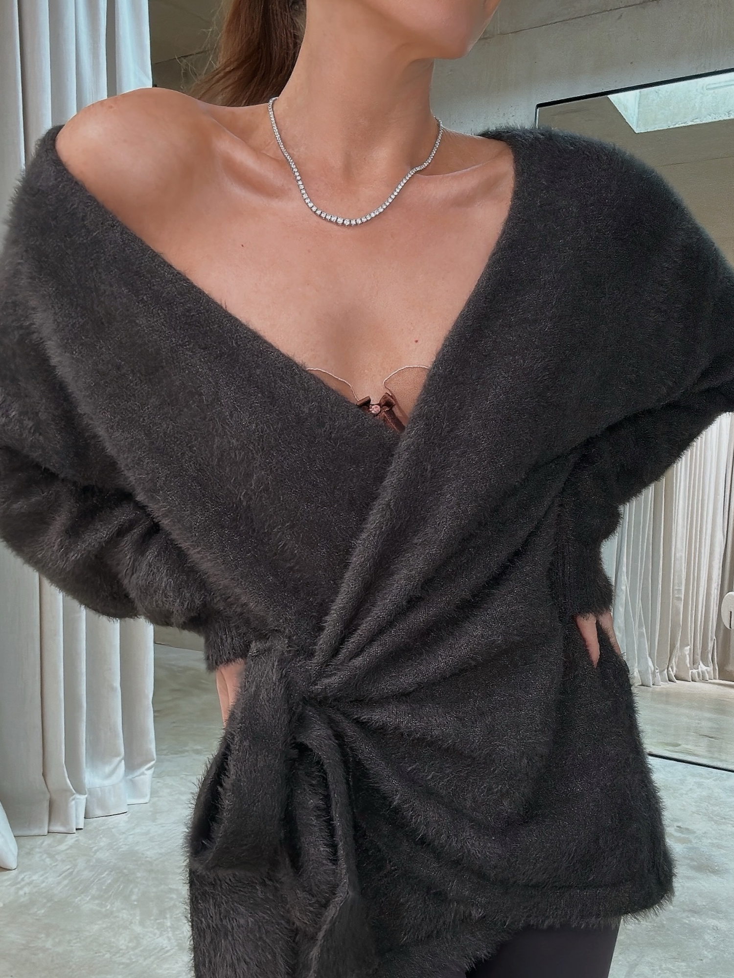 ***COMING SOON*** ‘POESY’ EYELASH KNITTED BALLERINA WRAP CARDIGAN SLATE GREY