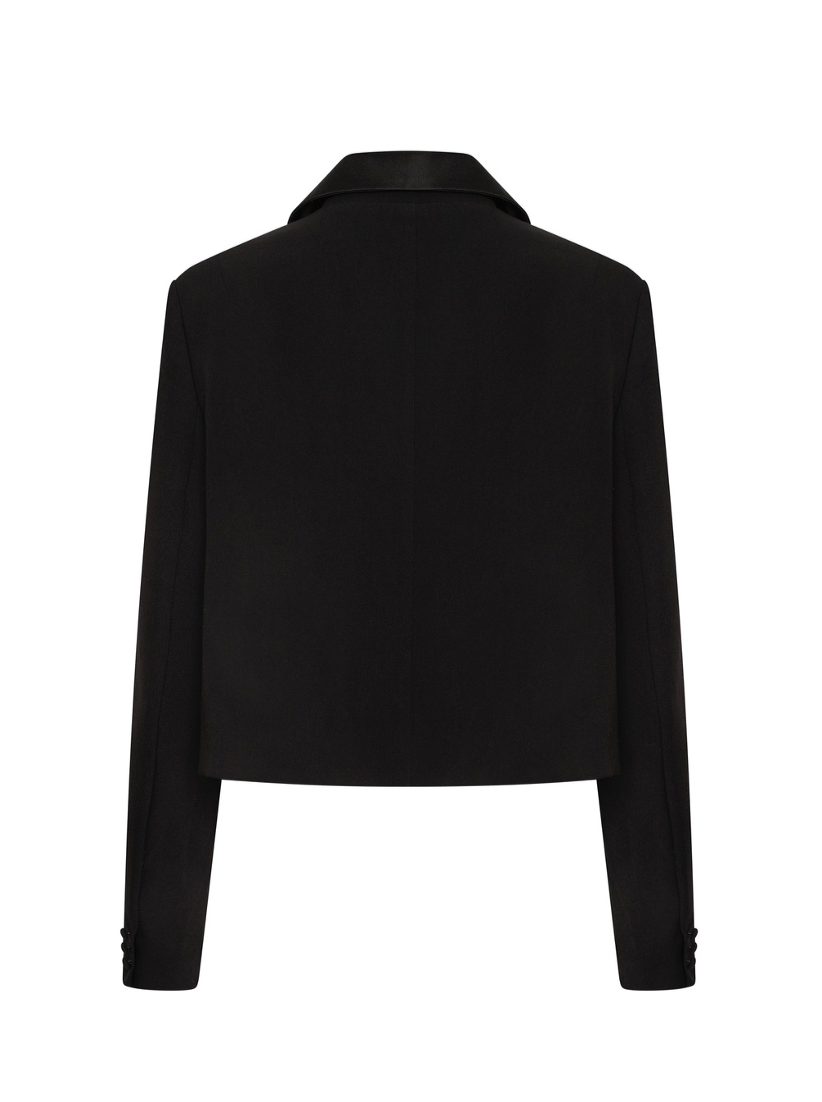 'HARLOW' CROPPED TUXEDO BLAZER BLACK