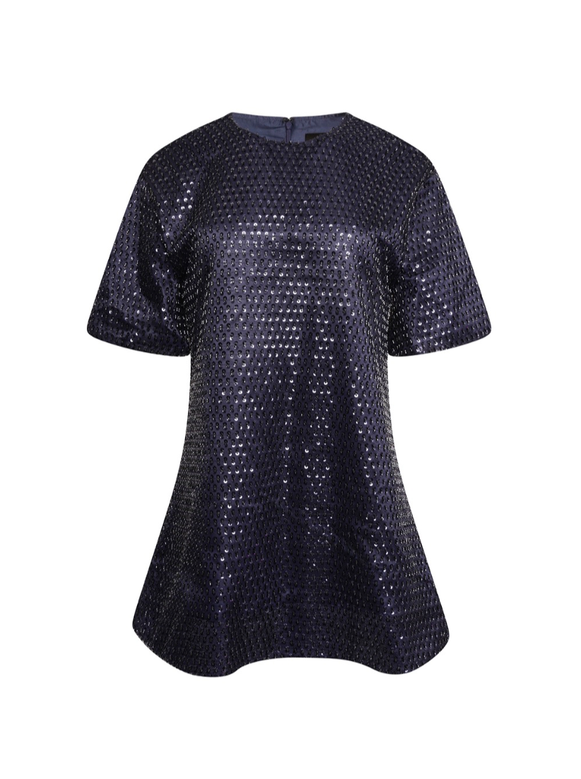 'JOY' SEQUIN EMBELLISHED A-LINE T-SHIRT DRESS NAVY