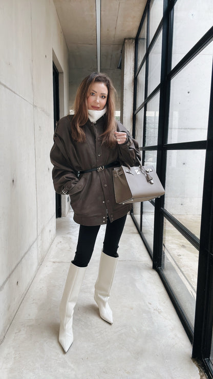 'SIENNA' FAUX LEATHER OVERSIZED MULTI WAY JACKET BROWN